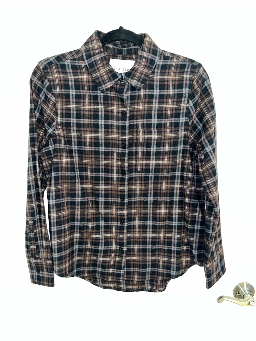 Lola River Women’s Brown & Black Plaid Flannel Button-Up Shirt
